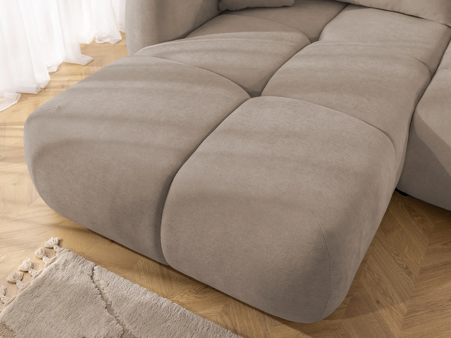 Canapé d’angle avec fonction couchage en tissu tissé LORETTO