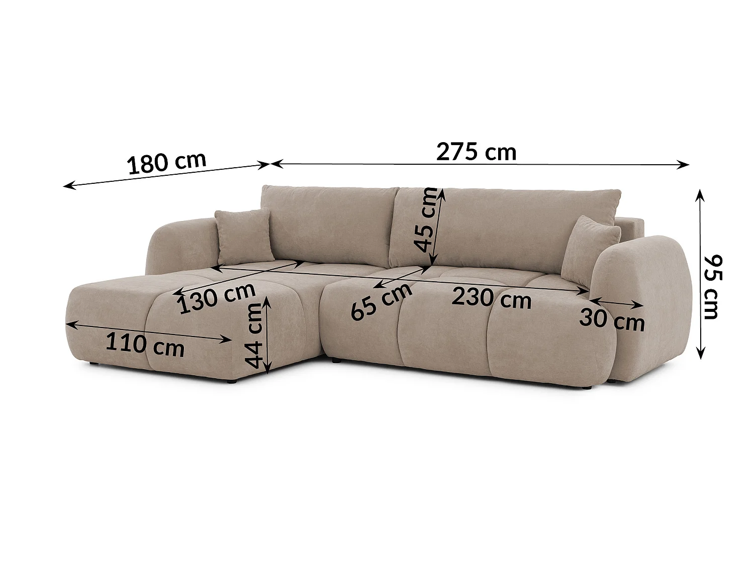 Canapé d’angle avec fonction couchage en tissu tissé LORETTO