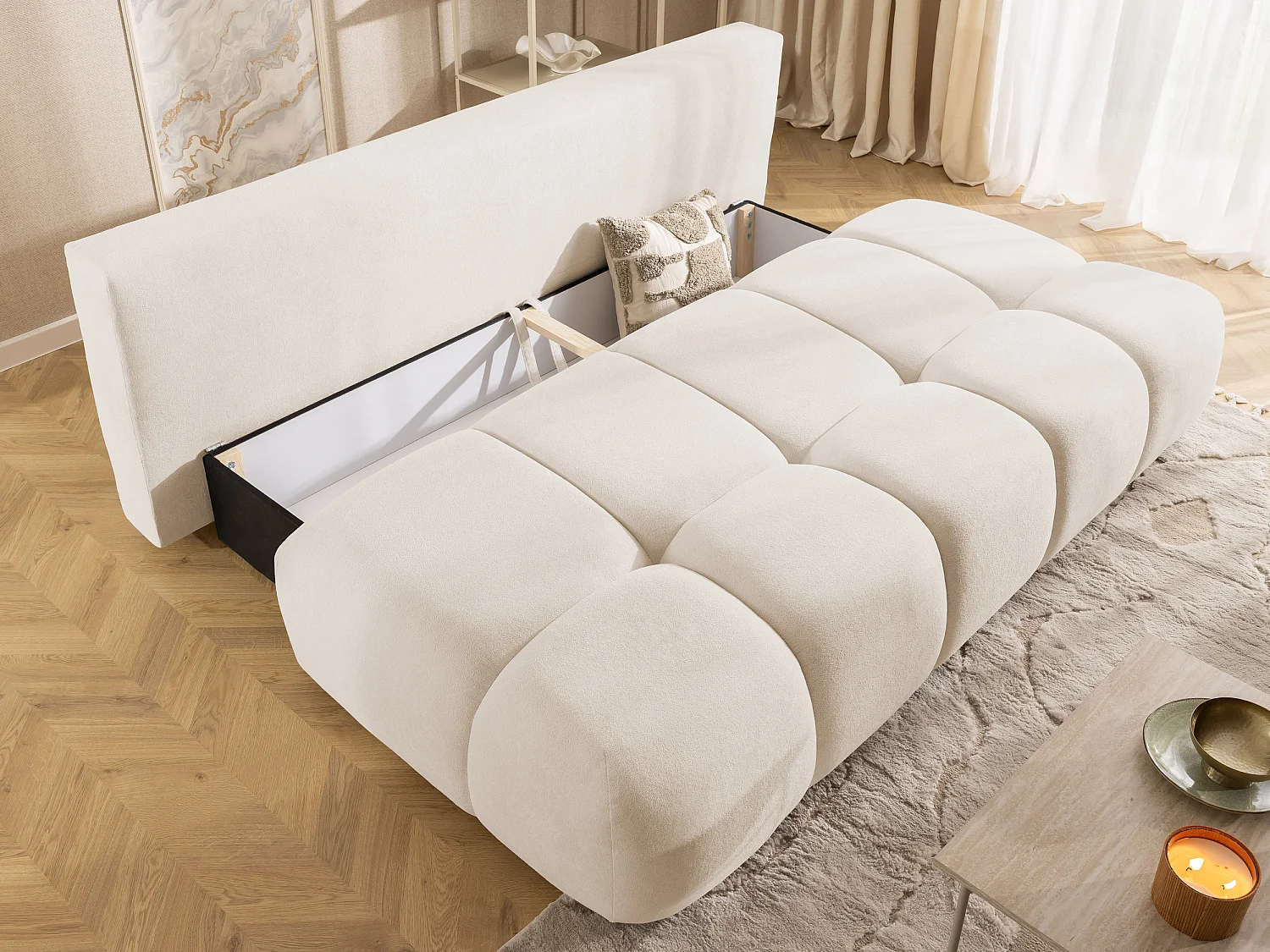 Canapé-lit en tissu pelucheux BELLUNO
