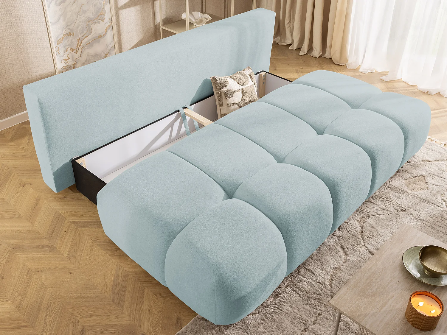 Canapé-lit en tissu pelucheux BELLUNO