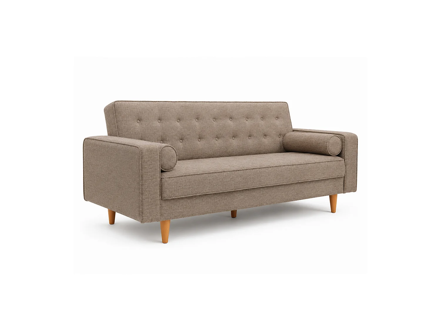 Sofá cama de 85x214x82-108 cm con acabado capitoné y cojines laterales color beige Pynkie