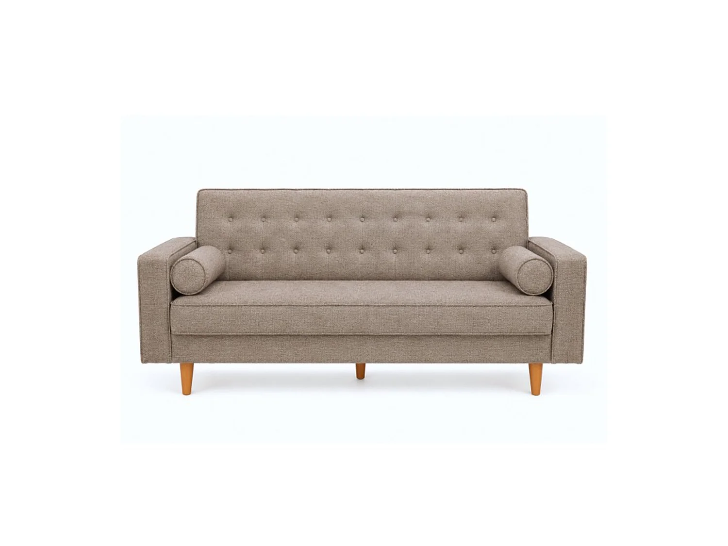 Sofá cama de 85x214x82-108 cm con acabado capitoné y cojines laterales color beige Pynkie