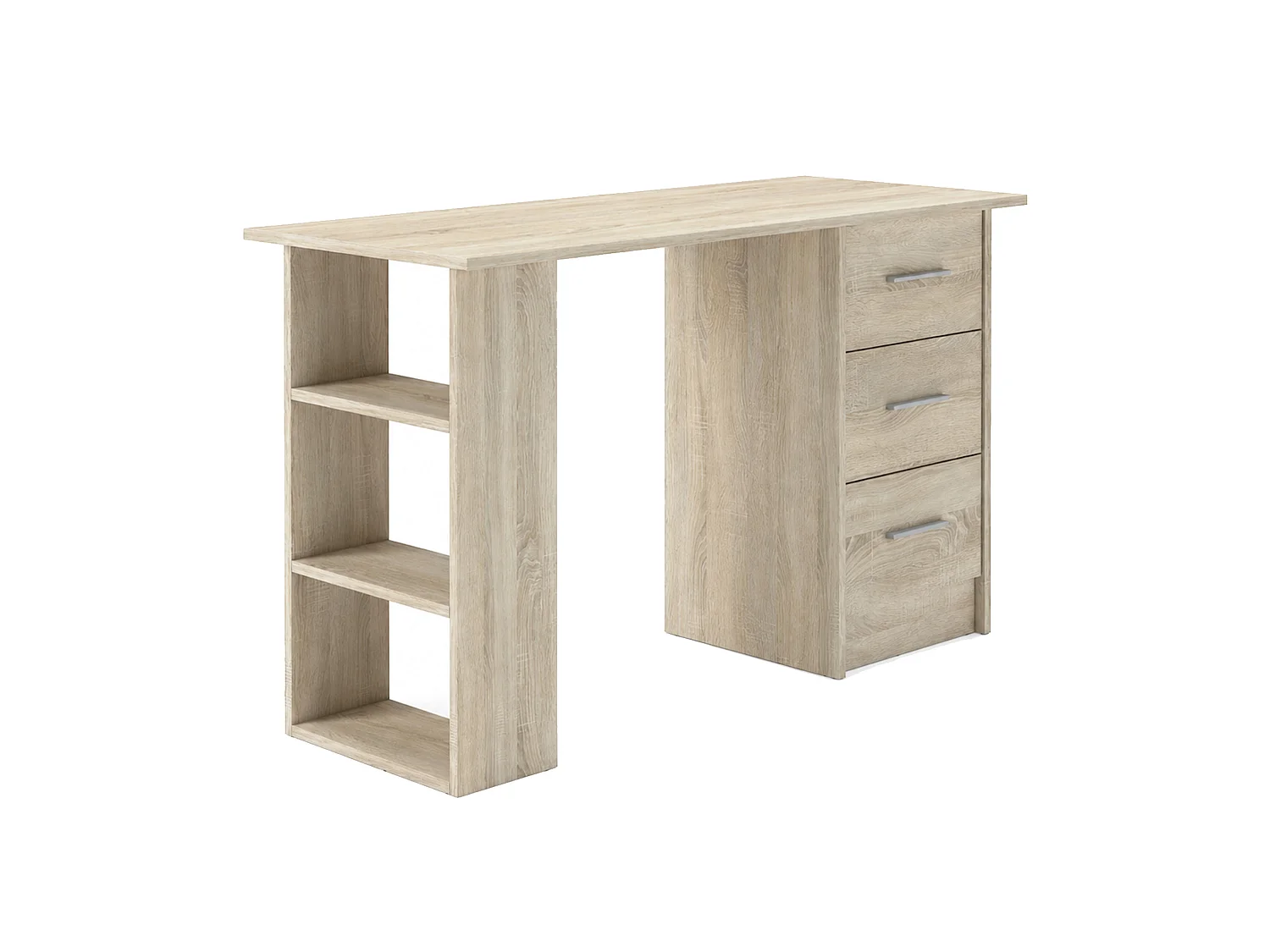 Mesa de escritorio de 72x120x49 cm de melamina con 3 cajones en color beige Deski