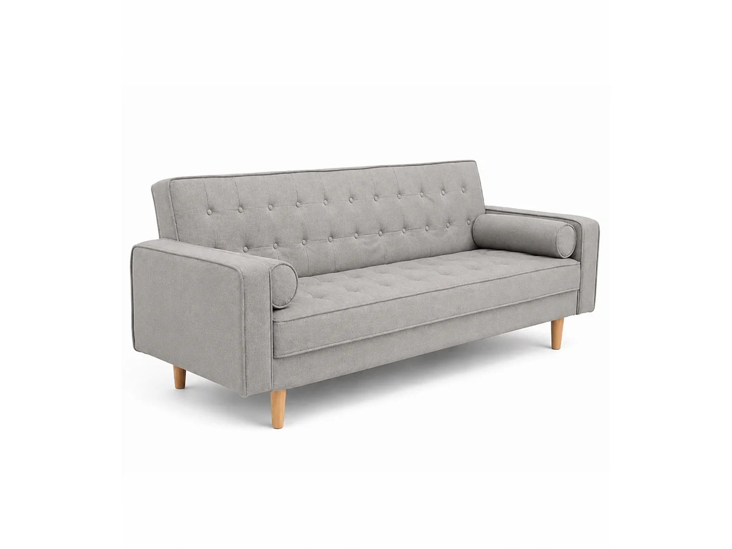 Sofá cama de 85x214x82-108 cm con acabado capitoné y cojines laterales color gris Pynkie
