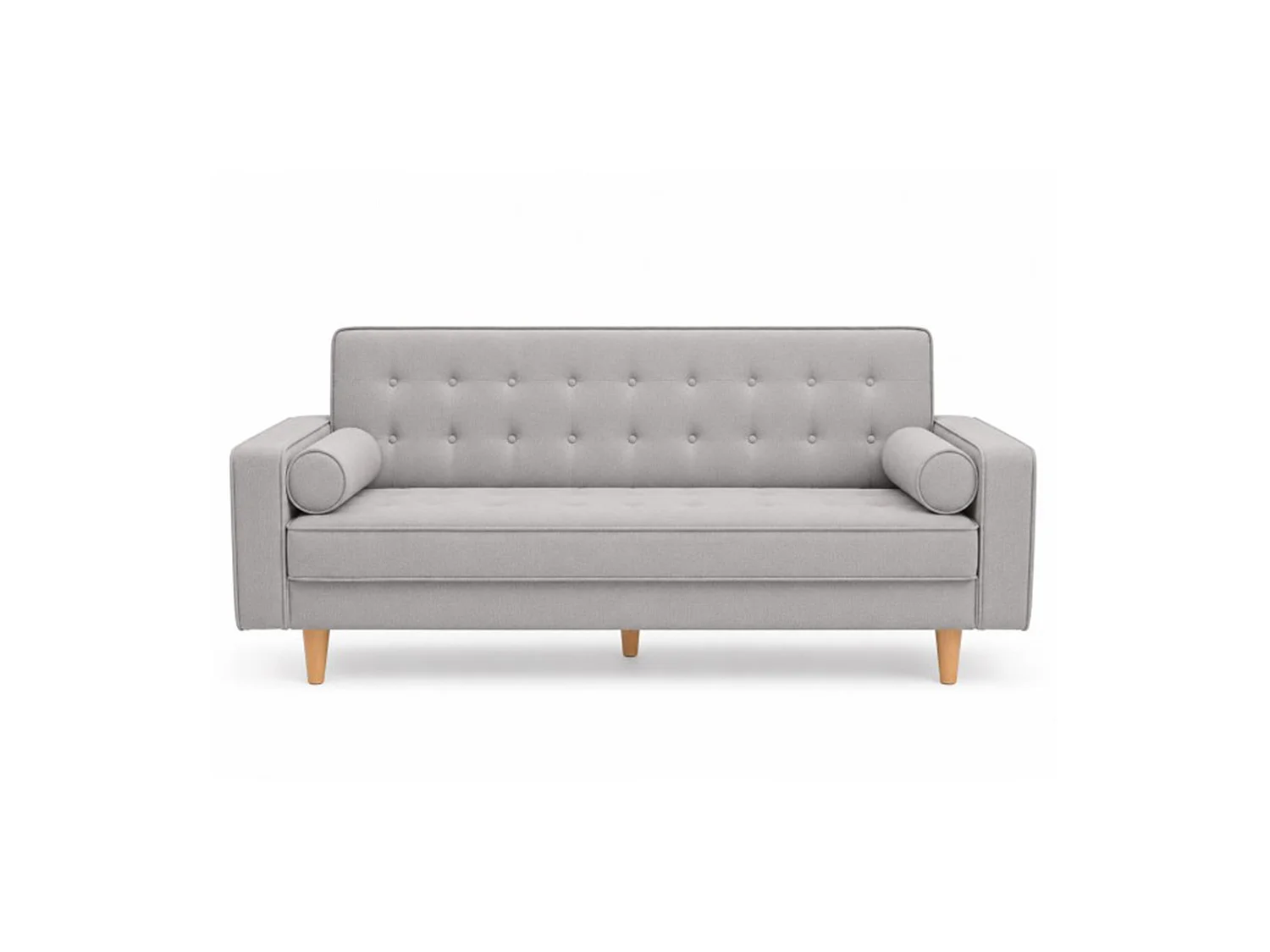 Sofá cama de 85x214x82-108 cm con acabado capitoné y cojines laterales color gris Pynkie