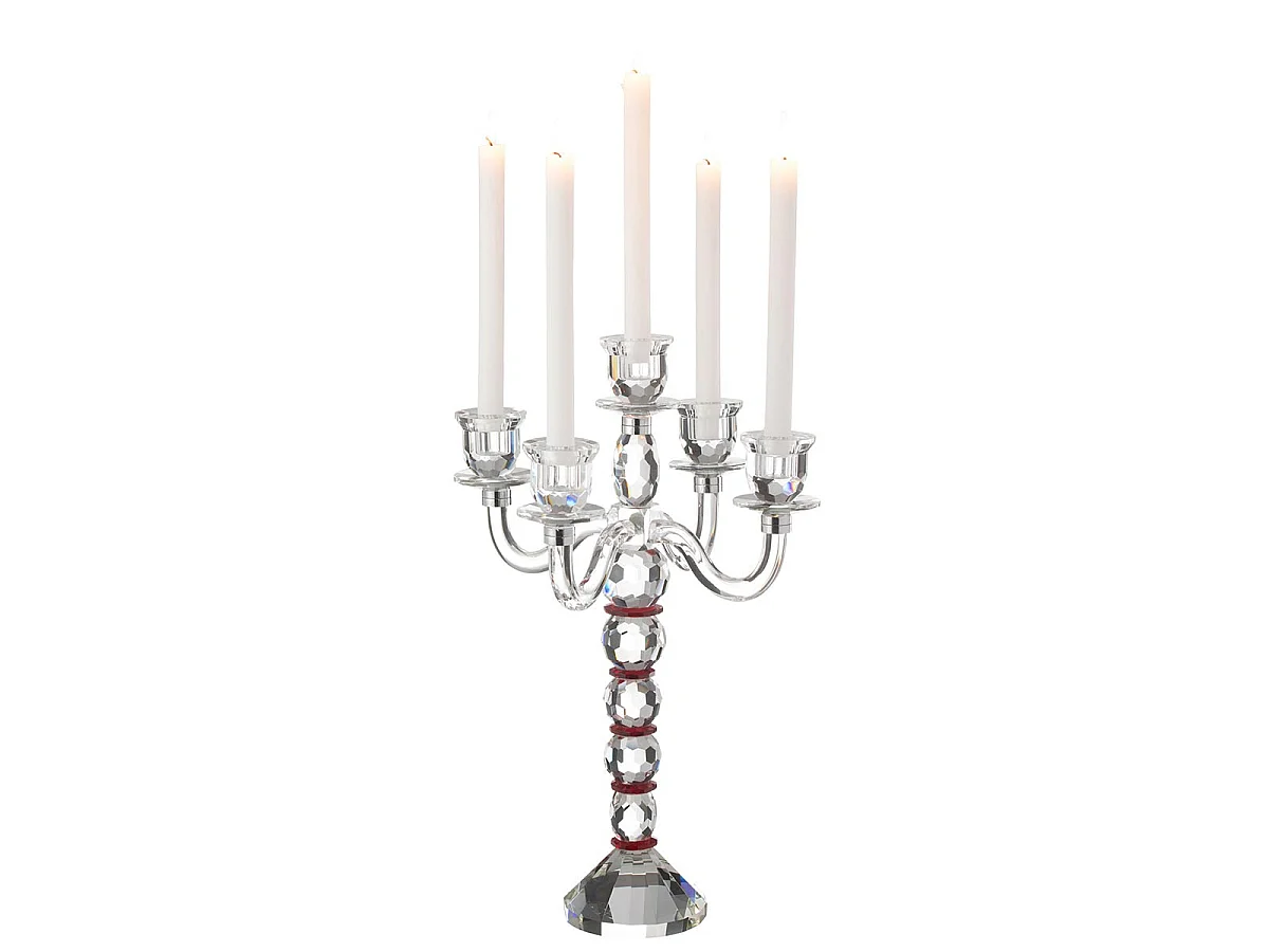 Chandelier 5 Branches "Annie" 49cm Transparent & Rouge
