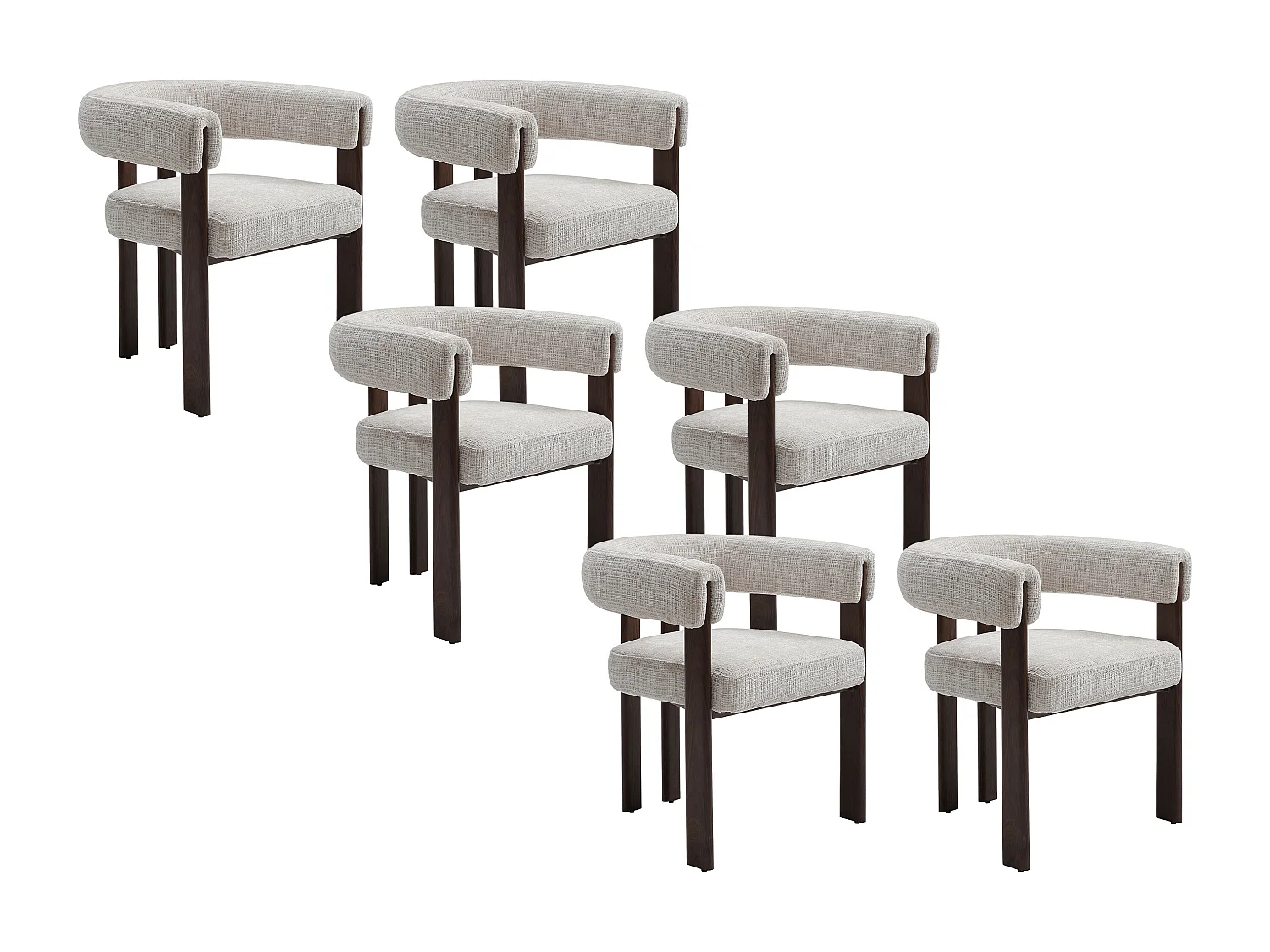 Lot de 6 chaises en tissu texturé et métal effet bois - Beige et naturel foncé - VOLOSKA