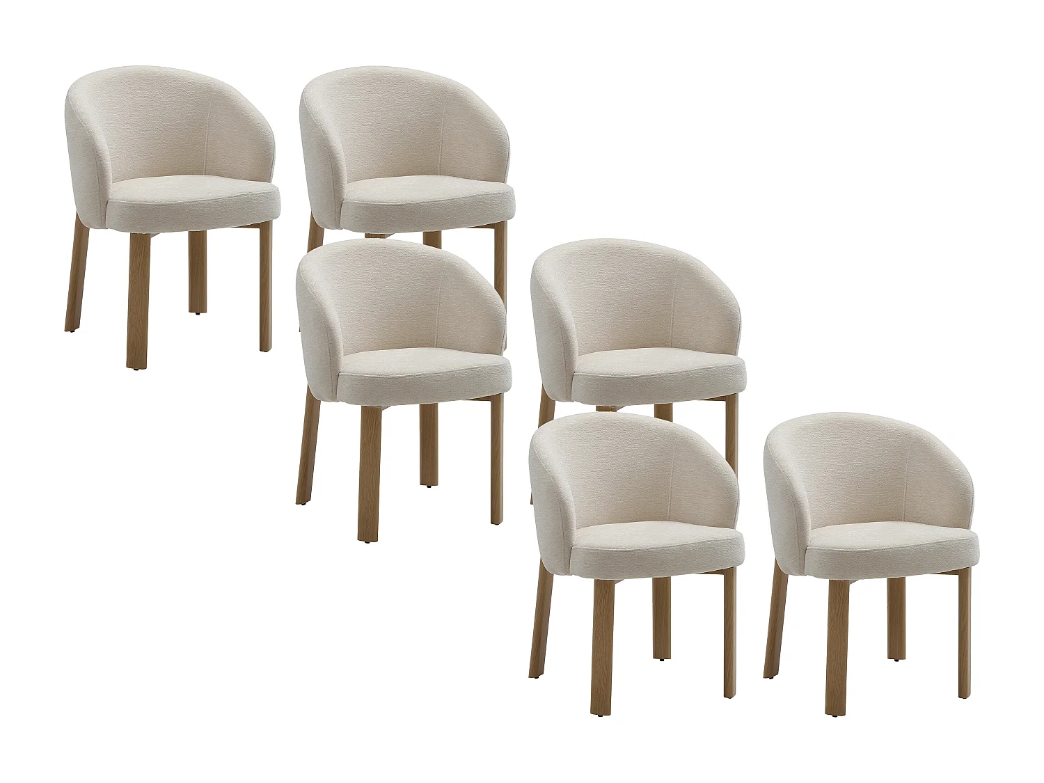 Lot de 6 chaises en tissu texturé et métal effet bois - Beige et naturel - KIZEMA