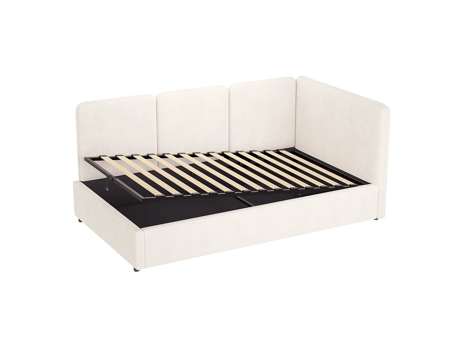 Lit coffre enfant 90 x 200 cm avec rangement hydraulique et panneaux latéraux réversibles - Velours - Beige (Sans matelas)