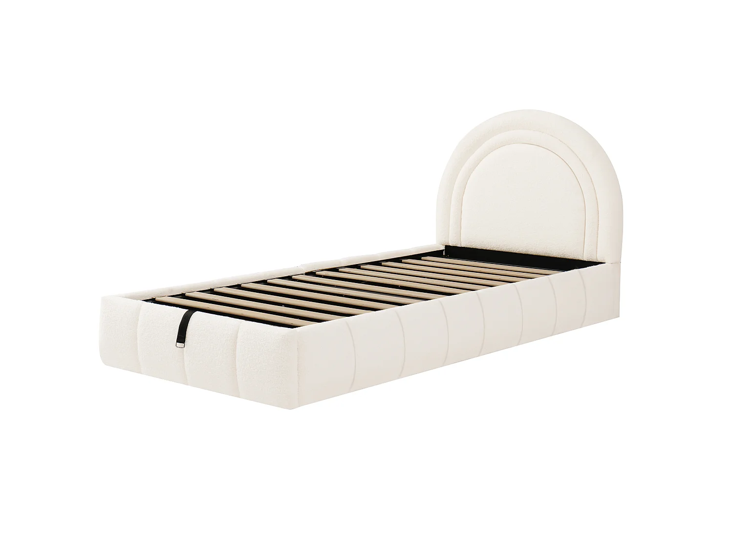 Children's storage bed 90 x 200 cm in bouclé fabric with hydraulic storage, padded headboard and rounded edges - Beige (Mattress not included)