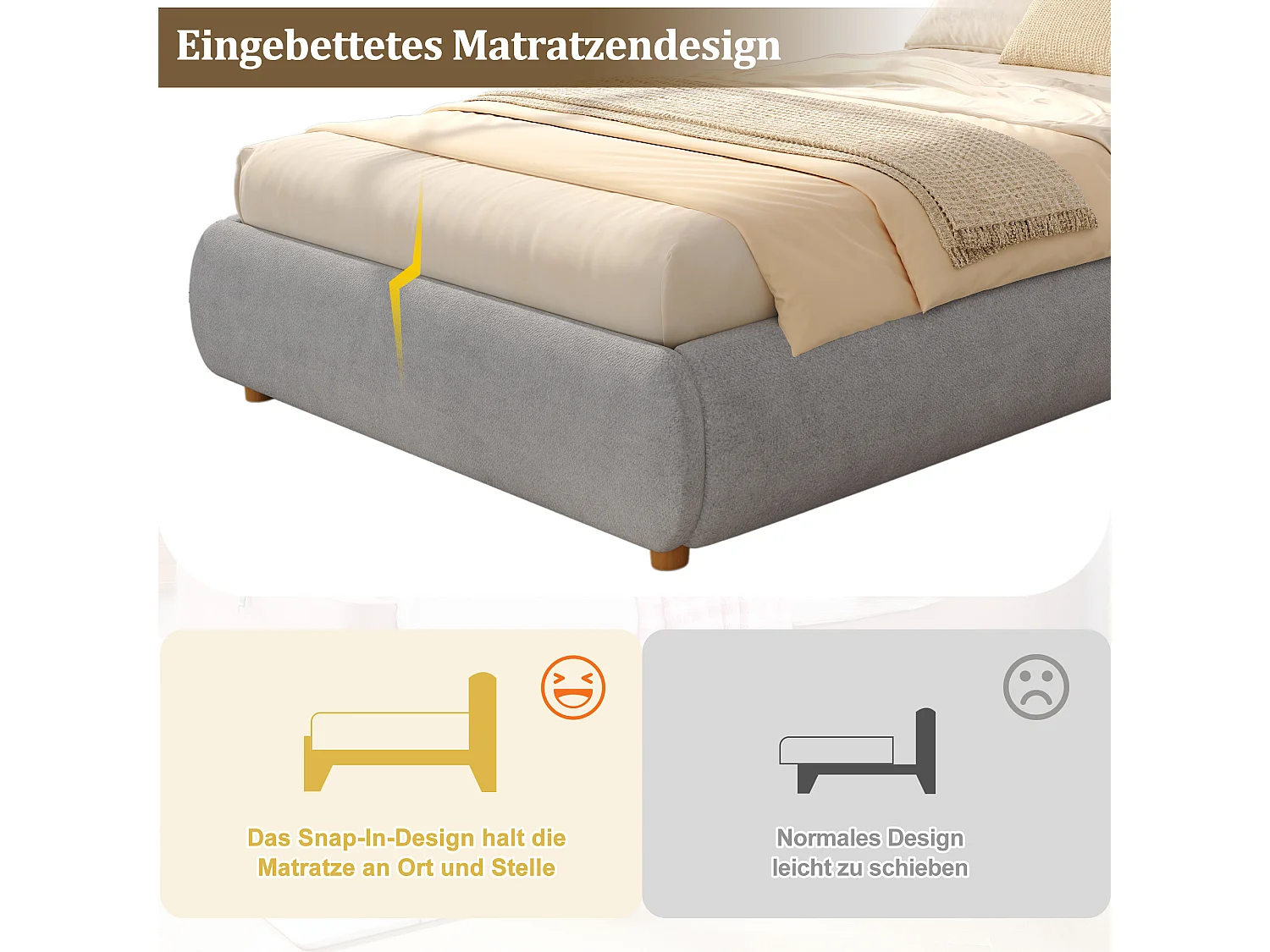 90 x 200 cm Stauraumbett mit hydraulischem Stauraum und 11 cm gepolstertem Kopfteil – Leinenstoff – Grau (Matratze nicht im Lieferumfang enthalten)