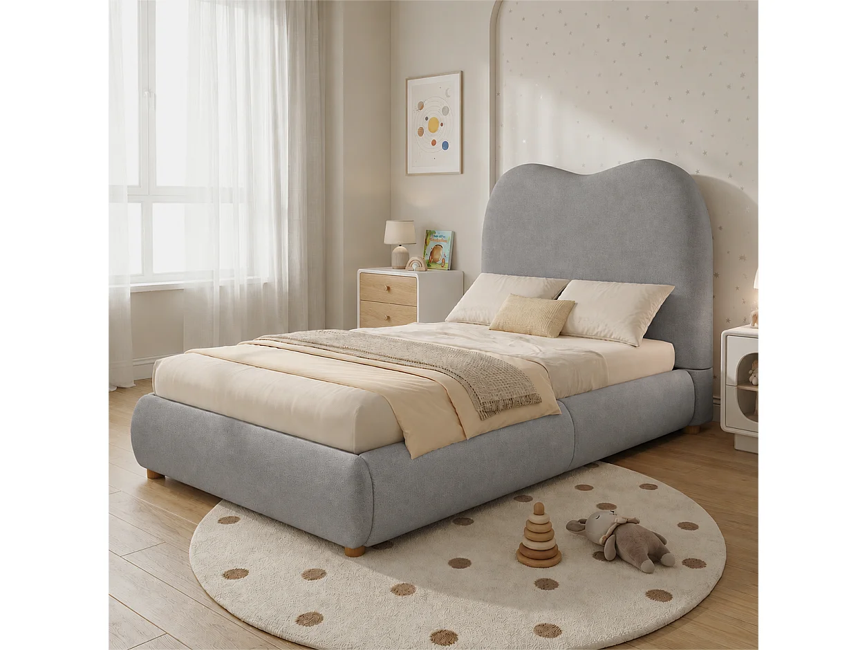 90 x 200 cm Stauraumbett mit hydraulischem Stauraum und 11 cm gepolstertem Kopfteil – Leinenstoff – Grau (Matratze nicht im Lieferumfang enthalten)