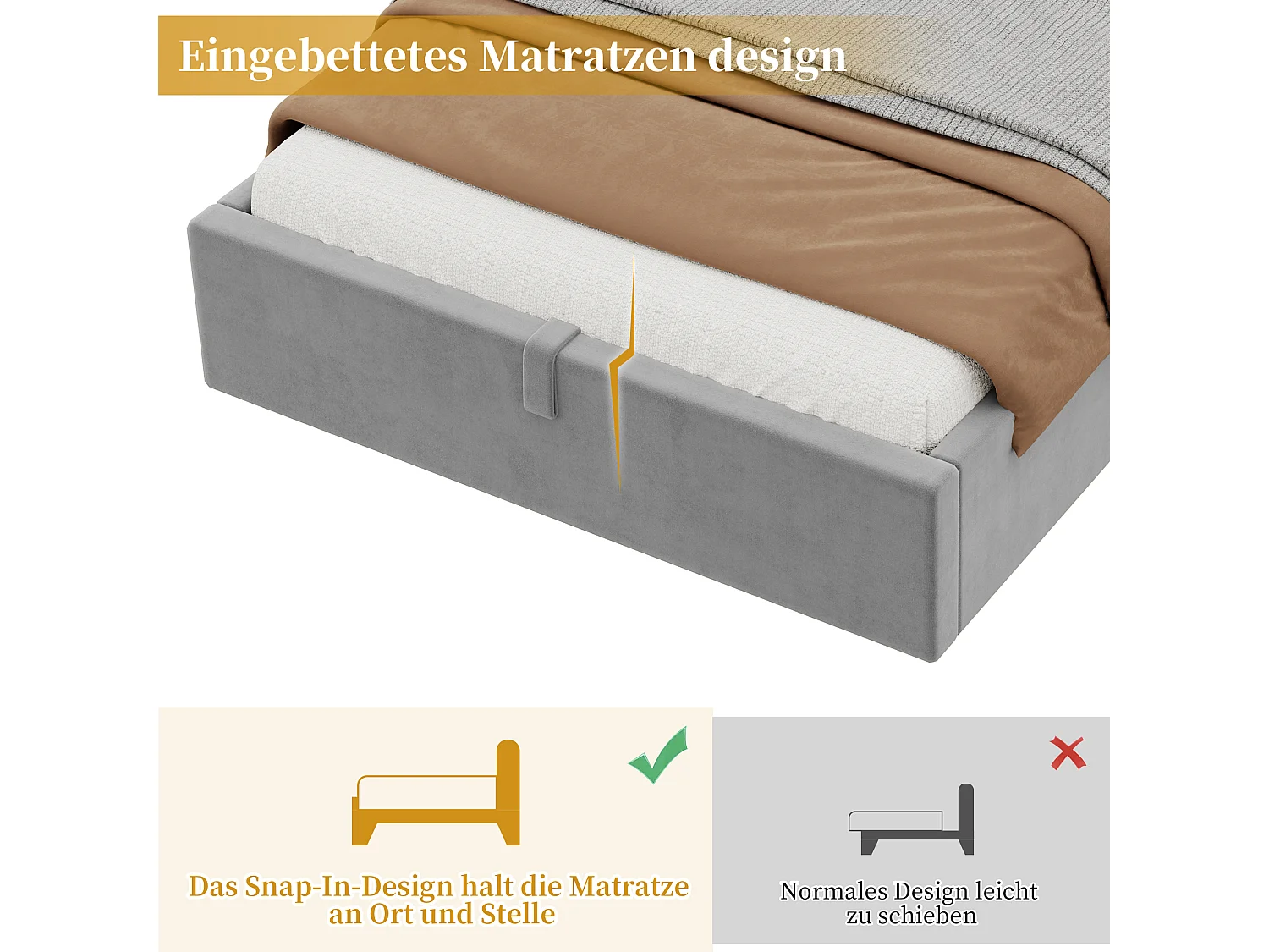 Lit coffre 90 x 200 cm avec coffre hydraulique, station USB & Type-C et lampe de lecture - Velours - Gris (Sans matelas)