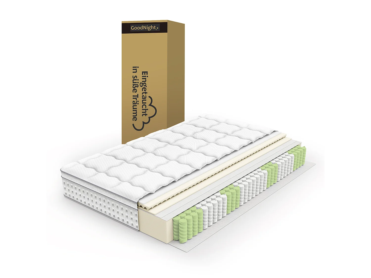 Lit coffre 140 x 200 cm avec matelas à ressorts ensachés 7 zones H3, rangement, LED et USB - Lin - gris
