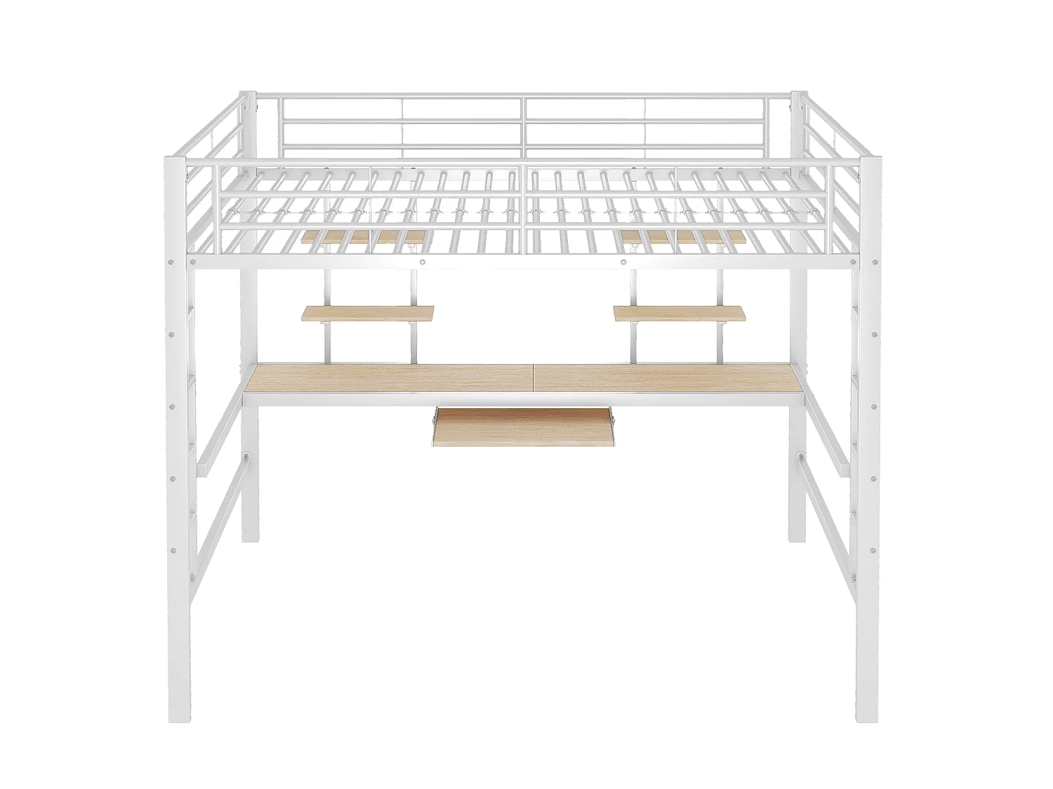 Lit mezzanine 140 x 200 cm avec bureau et 2 étagères de rangement - Métal - Blanc (Sans matelas)