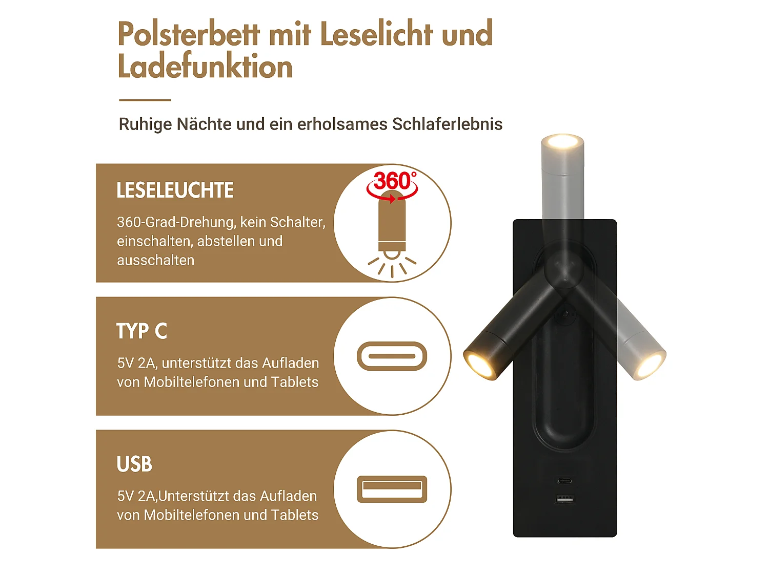 Lit coffre 180 x 200 cm avec rangement hydraulique, lampe de lecture LED, ports USB et USB-C - Lin - Beige (Sans matelas)