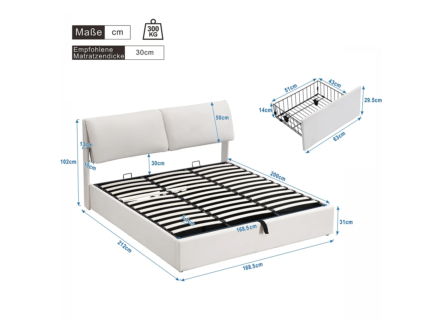 160 x 200 cm velvet storage bed with hydraulic storage, 3 drawers and adjustable headboard - Beige (Mattress not included)