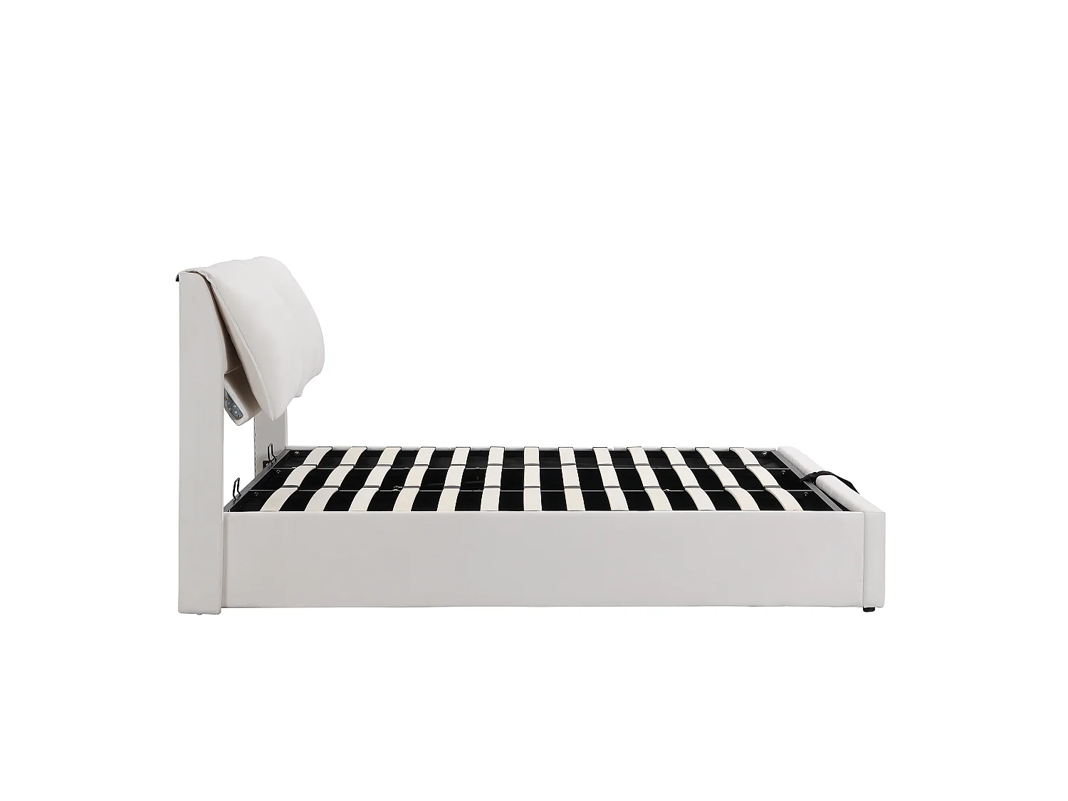 160 x 200 cm velvet storage bed with hydraulic storage, 3 drawers and adjustable headboard - Beige (Mattress not included)