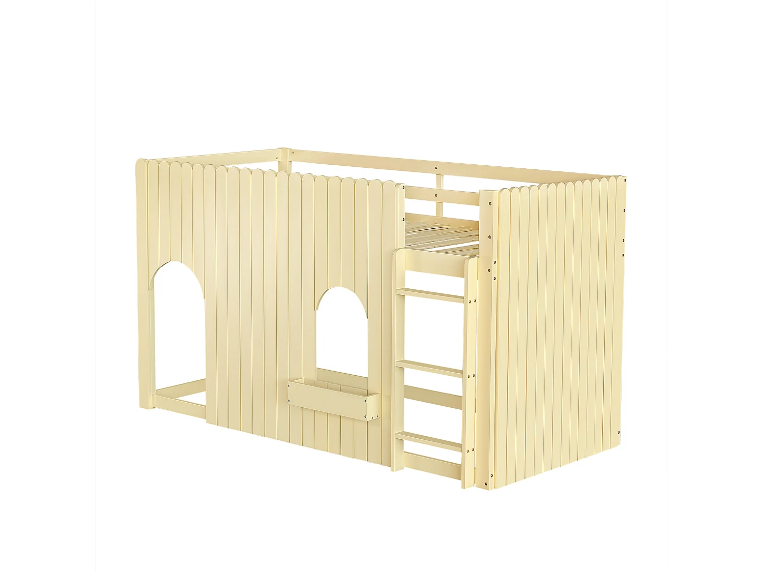 Loft bed 90 x 200 cm with LED lighting, storage ladder and modular under-bed space – Pine and MDF – Natural (Mattress not included)