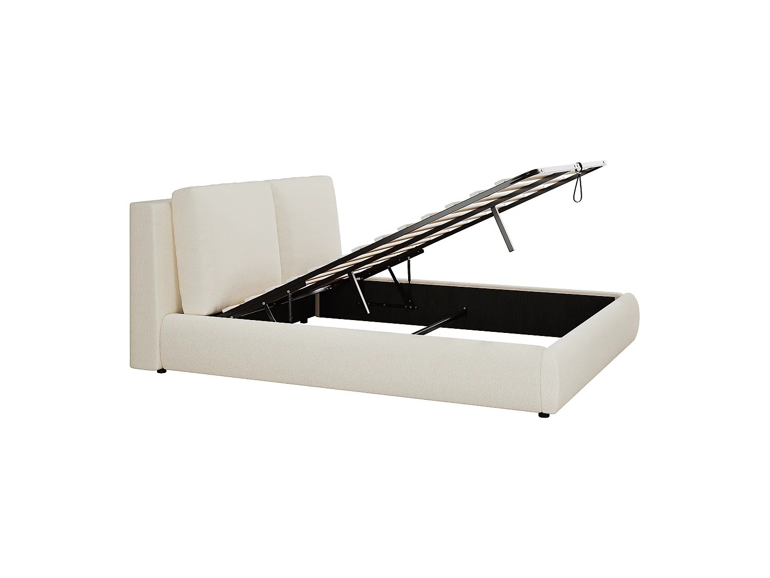 Lit coffre 180 x 200 cm en bouclé avec rangement sous le lit et tête de lit inclinable - Beige (Sans matelas)