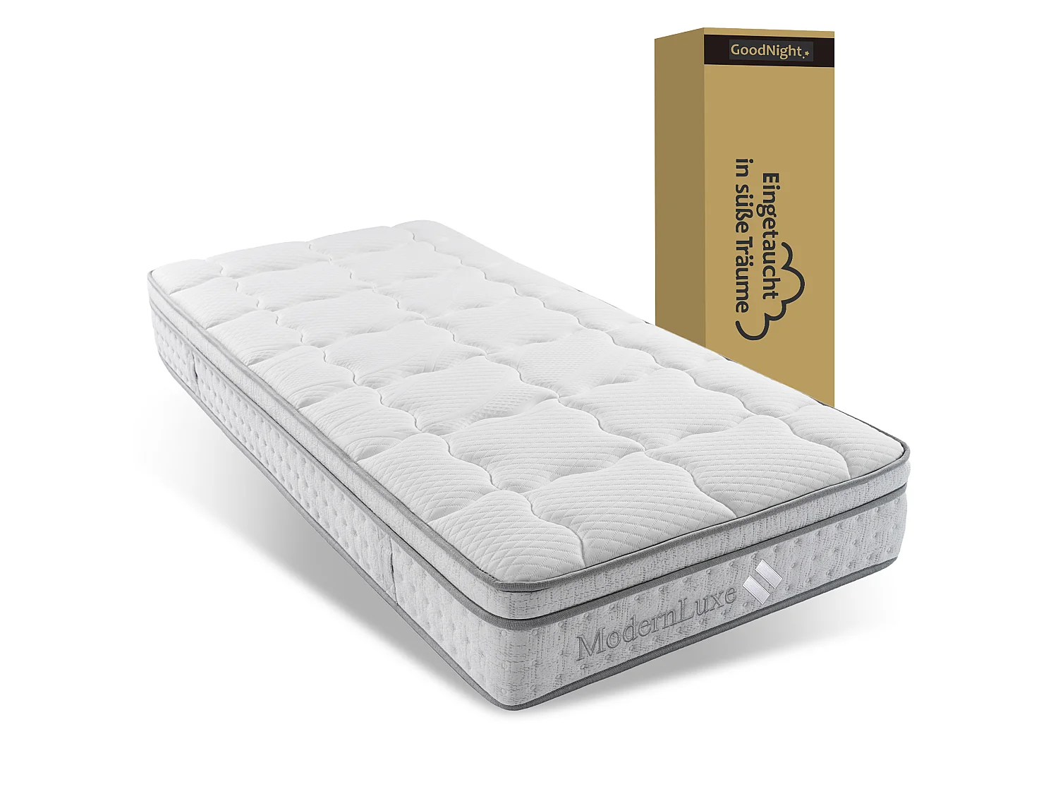 Lit coffre avec matelas 90 x 200 cm, ressorts ensachés 7 zones H3, tête de lit rembourrée, LED RGB, USB et coffre de rangement - Gris