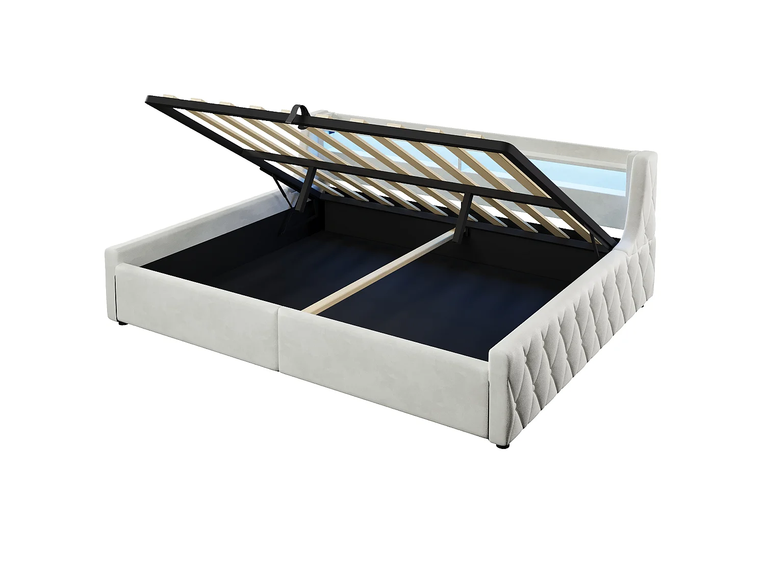 Trundle bed 90 x 200 cm with hydraulic storage and RGB LED lighting - Flannel and MDF - Beige (mattress not included)