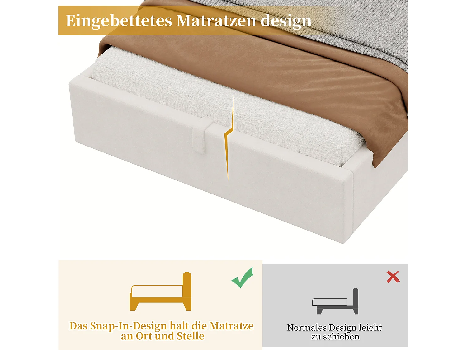 Letto contenitore 90 x 200 cm con sistema idraulico, porta USB e Type-C e lampada da lettura - Velluto - Beige (Materasso non incluso)