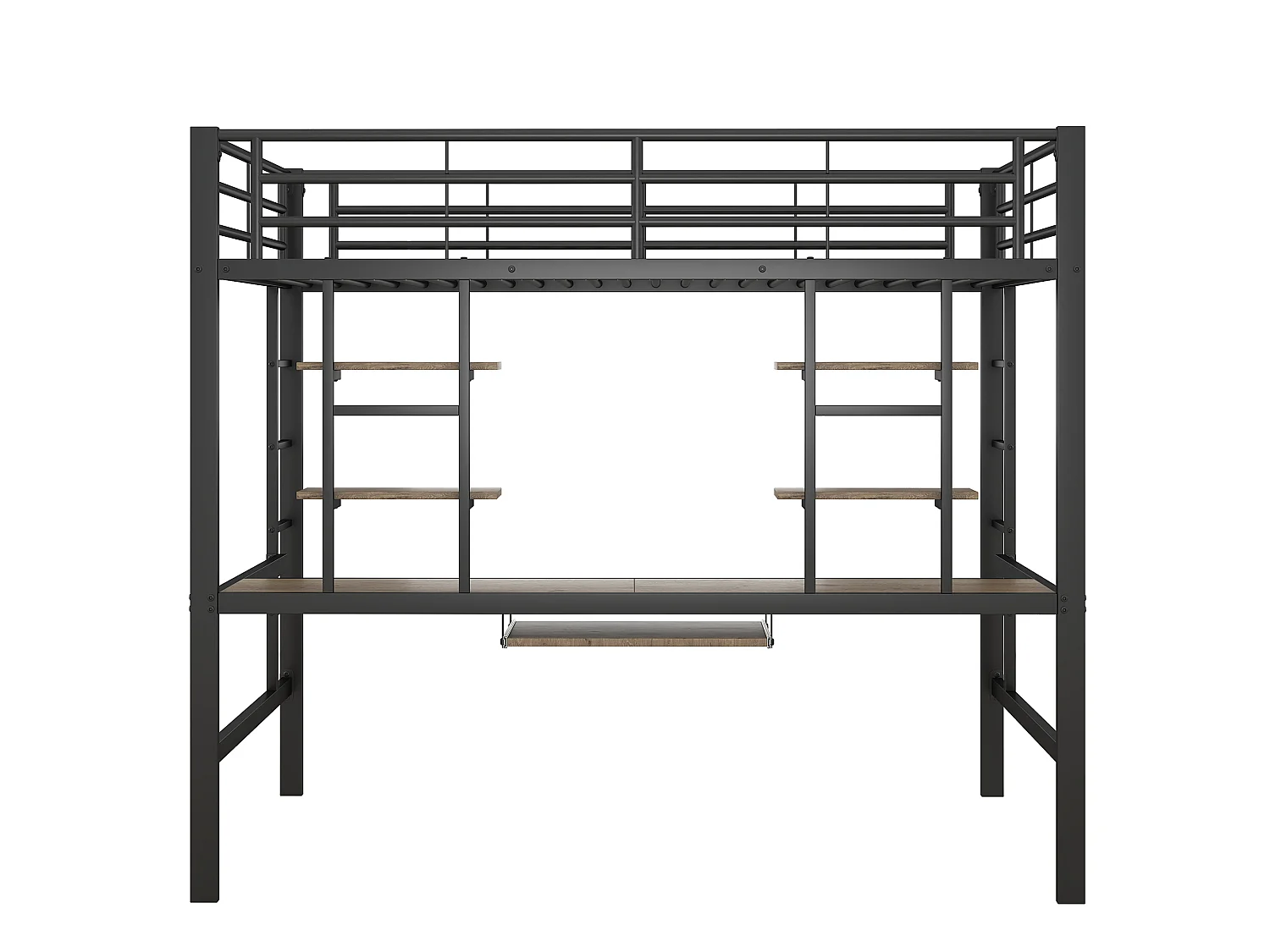 Lit mezzanine 140 x 200 cm avec bureau et 2 étagères de rangement - Métal - Noir (Sans matelas)