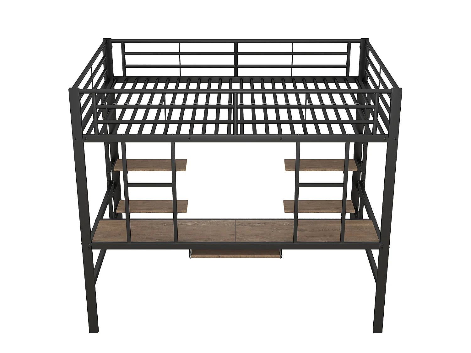 Lit mezzanine 140 x 200 cm avec bureau et 2 étagères de rangement - Métal - Noir (Sans matelas)