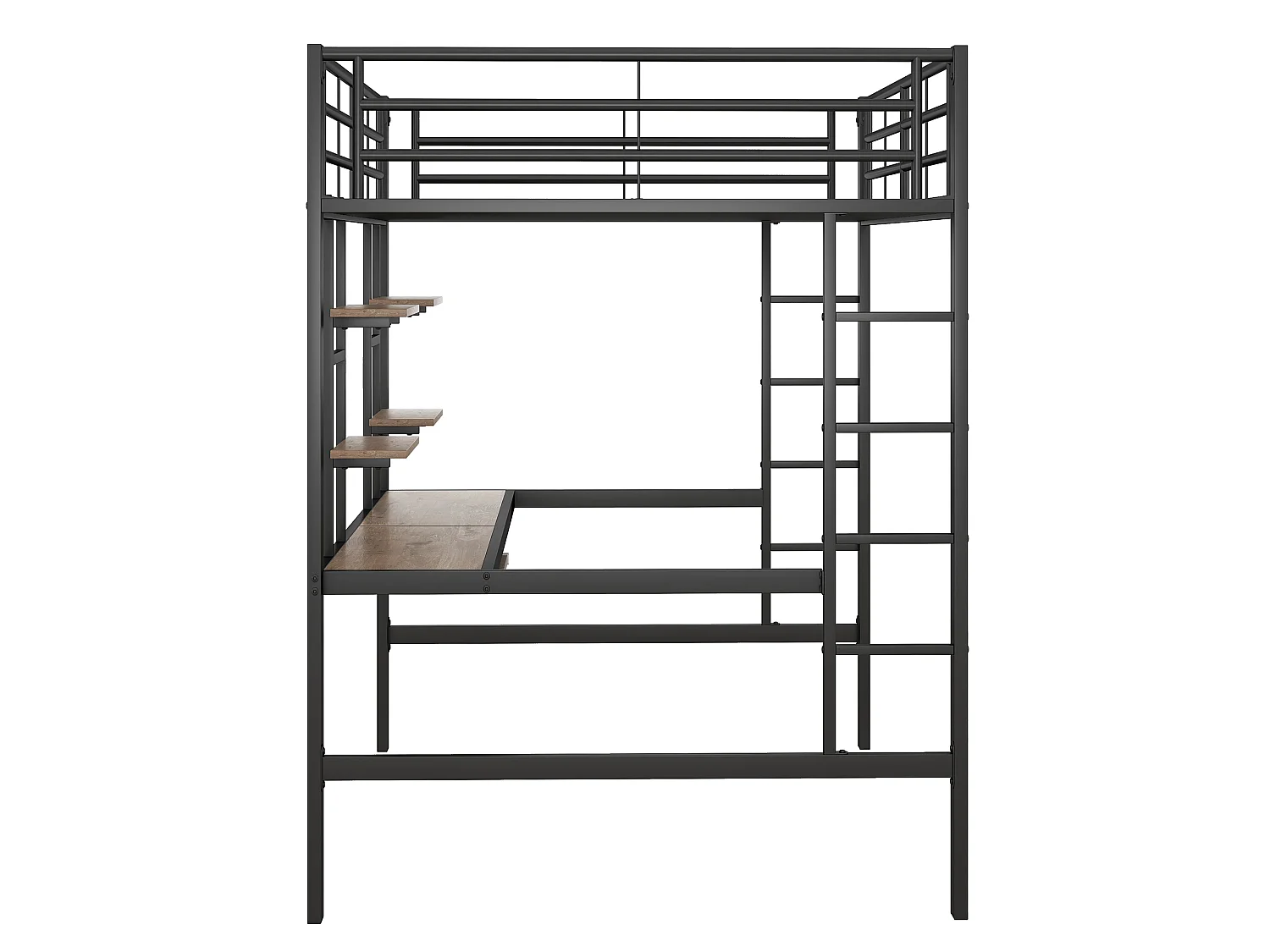 Lit mezzanine 140 x 200 cm avec bureau et 2 étagères de rangement - Métal - Noir (Sans matelas)
