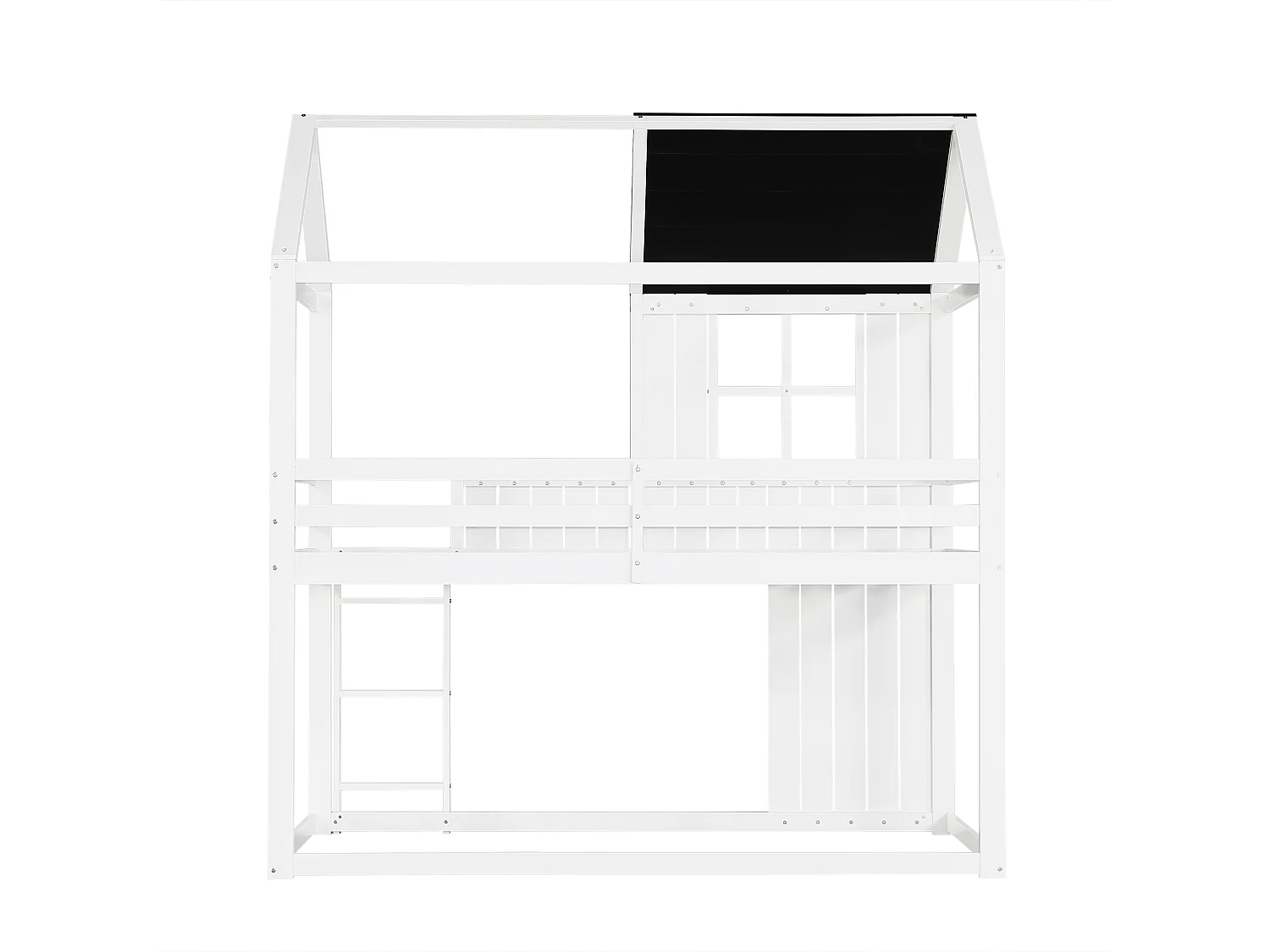 90 x 200 cm loft bed in the shape of a small house with ladder and storage space under the bed – Pine and MDF – White and black (Mattress not included)