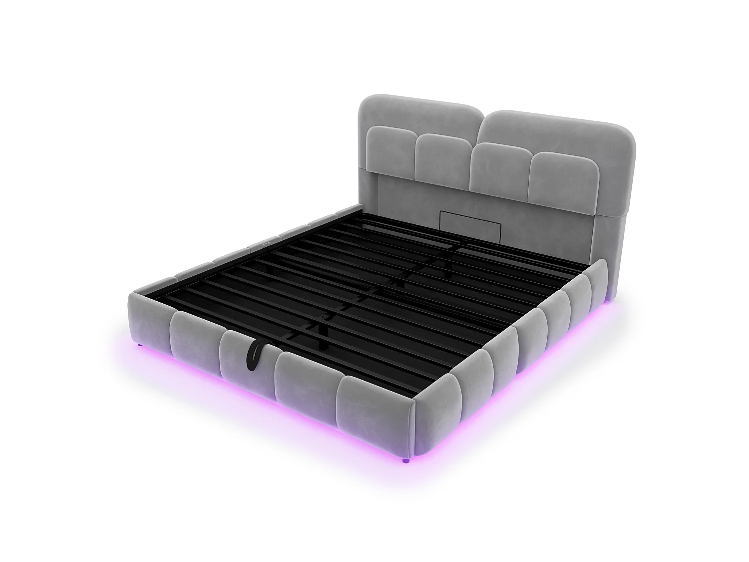 Lit coffre 140 x 200 cm avec coffre de rangement hydraulique et LED - Velours + métal - Gris (Sans matelas)
