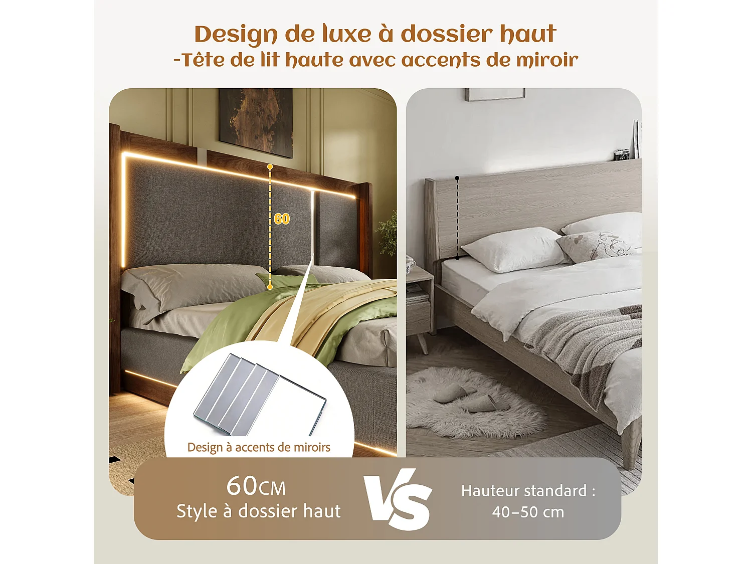 Lit coffre 160 x 200 cm avec LED RGB, rangement hydraulique, tête de lit capitonnée en lin et sommier à lattes - Gris (Sans matelas)