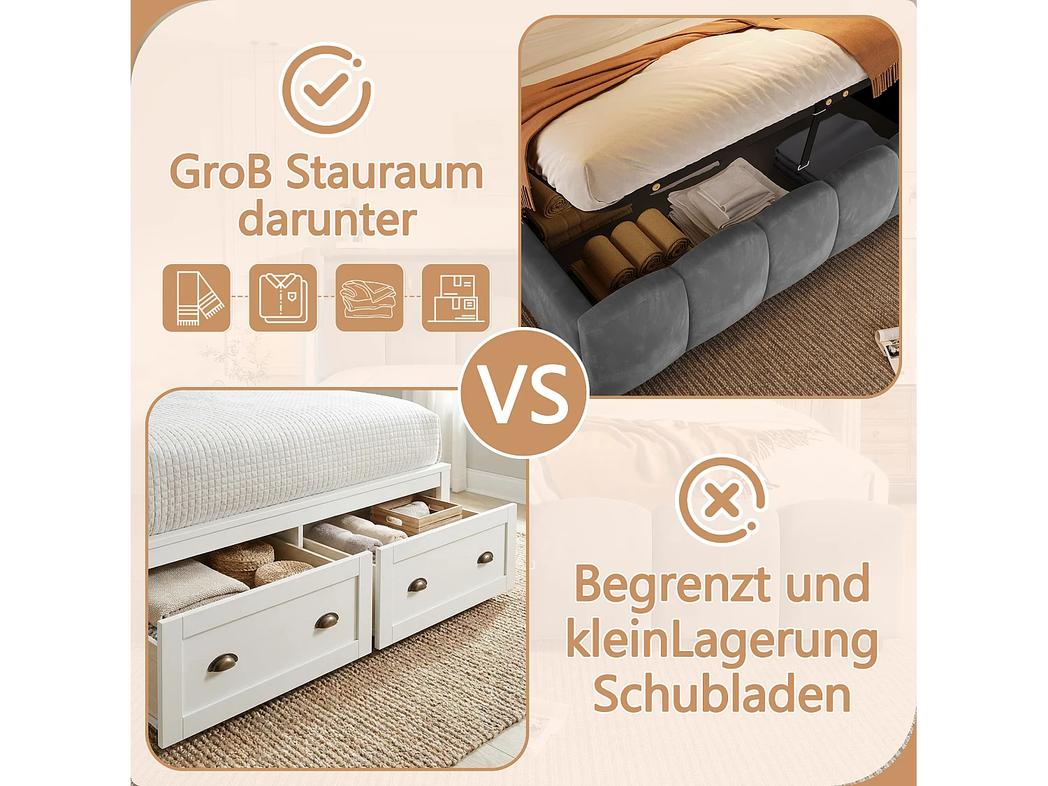 180 x 200 cm storage bed with hydraulic storage, headboard storage, LED lighting, USB and Type-C ports - Velvet - Grey (Mattress not included)