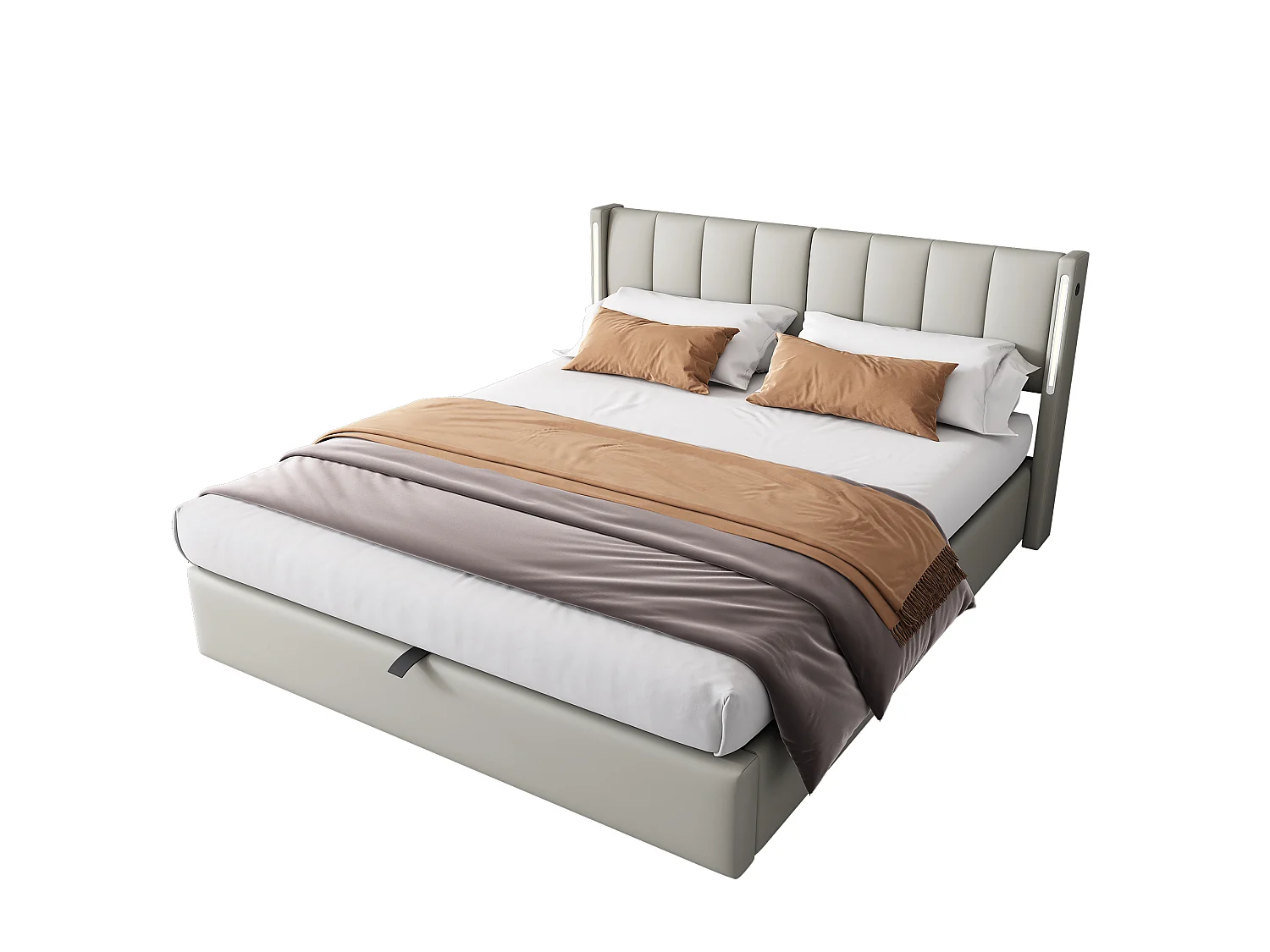 Lit coffre binaural avec tête de lit réglable - 180 x 200 cm - Cuir PU - LEDs et USB - Blanc (Sans matelas)