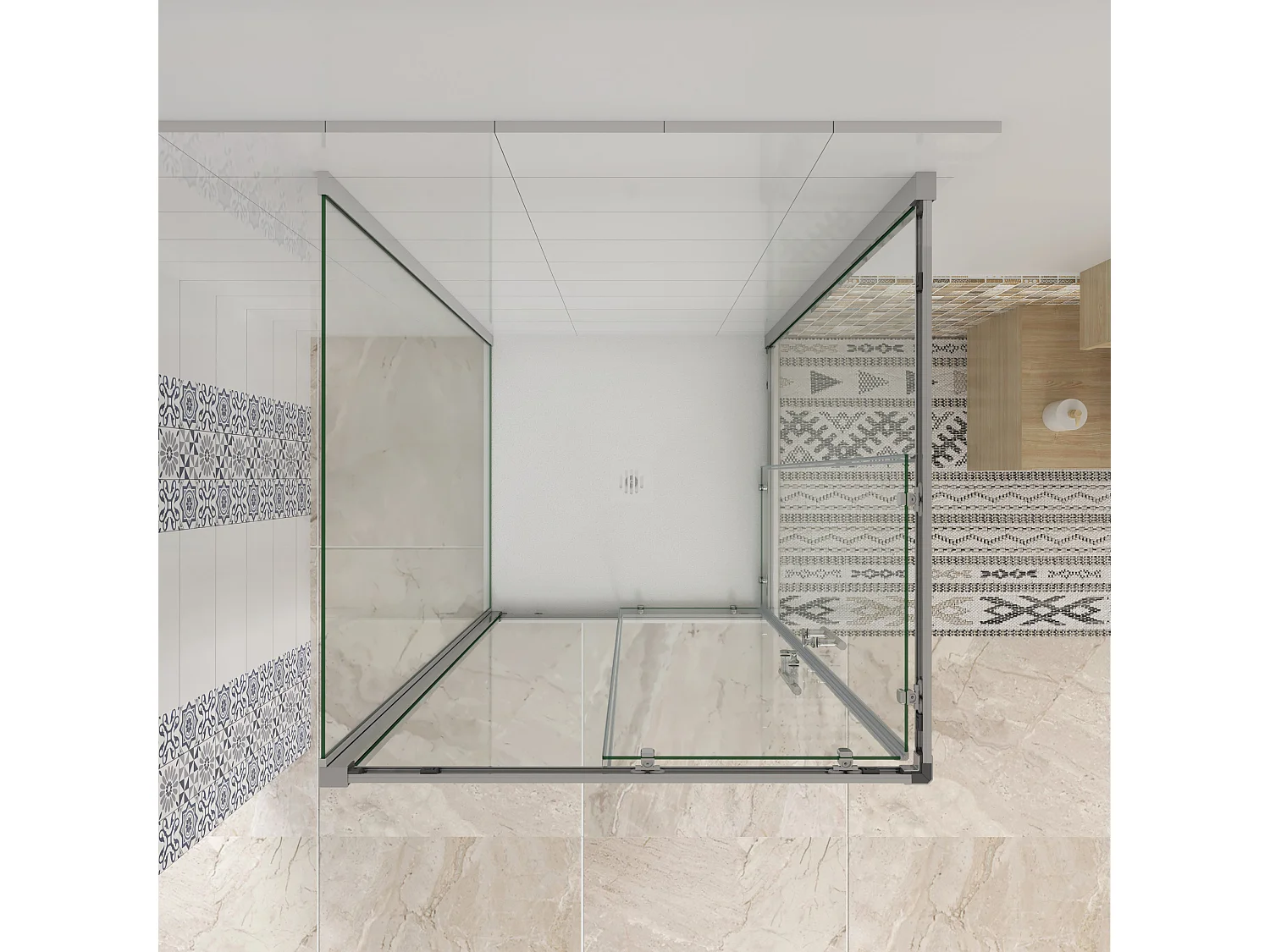 H.195 cm Box Doccia a 3 Lati 80x80x80 cm Porta Scorrevole 80 cm Doppia Parete Fissa da 80 cm in Vetro Trasparente Anticalcare da 6mm Cromato Lucido