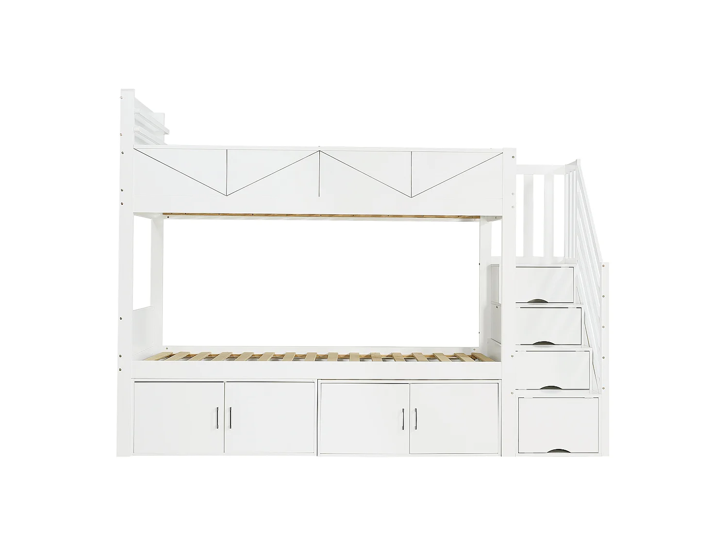 Lit superposé 90 x 200 cm avec escalier de rangement - Blanc
