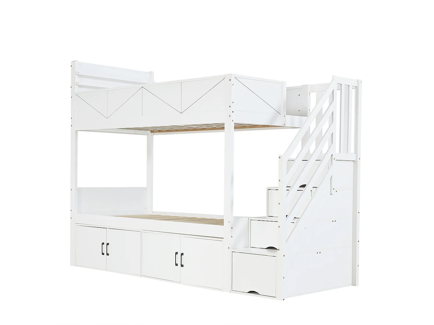 Lit superposé 90 x 200 cm avec escalier de rangement - Blanc
