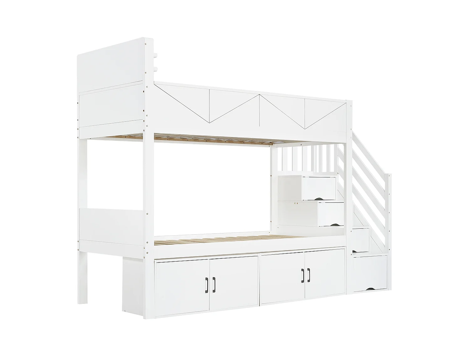 Lit superposé 90 x 200 cm avec escalier de rangement - Blanc