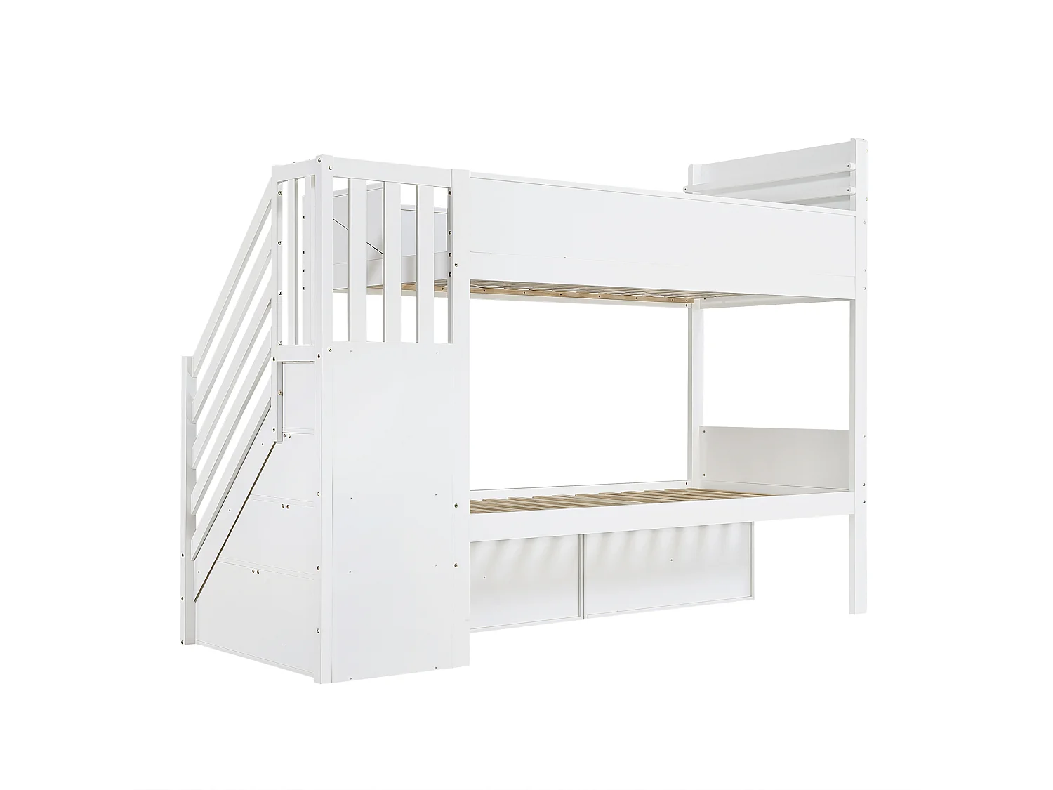 Lit superposé 90 x 200 cm avec escalier de rangement - Blanc