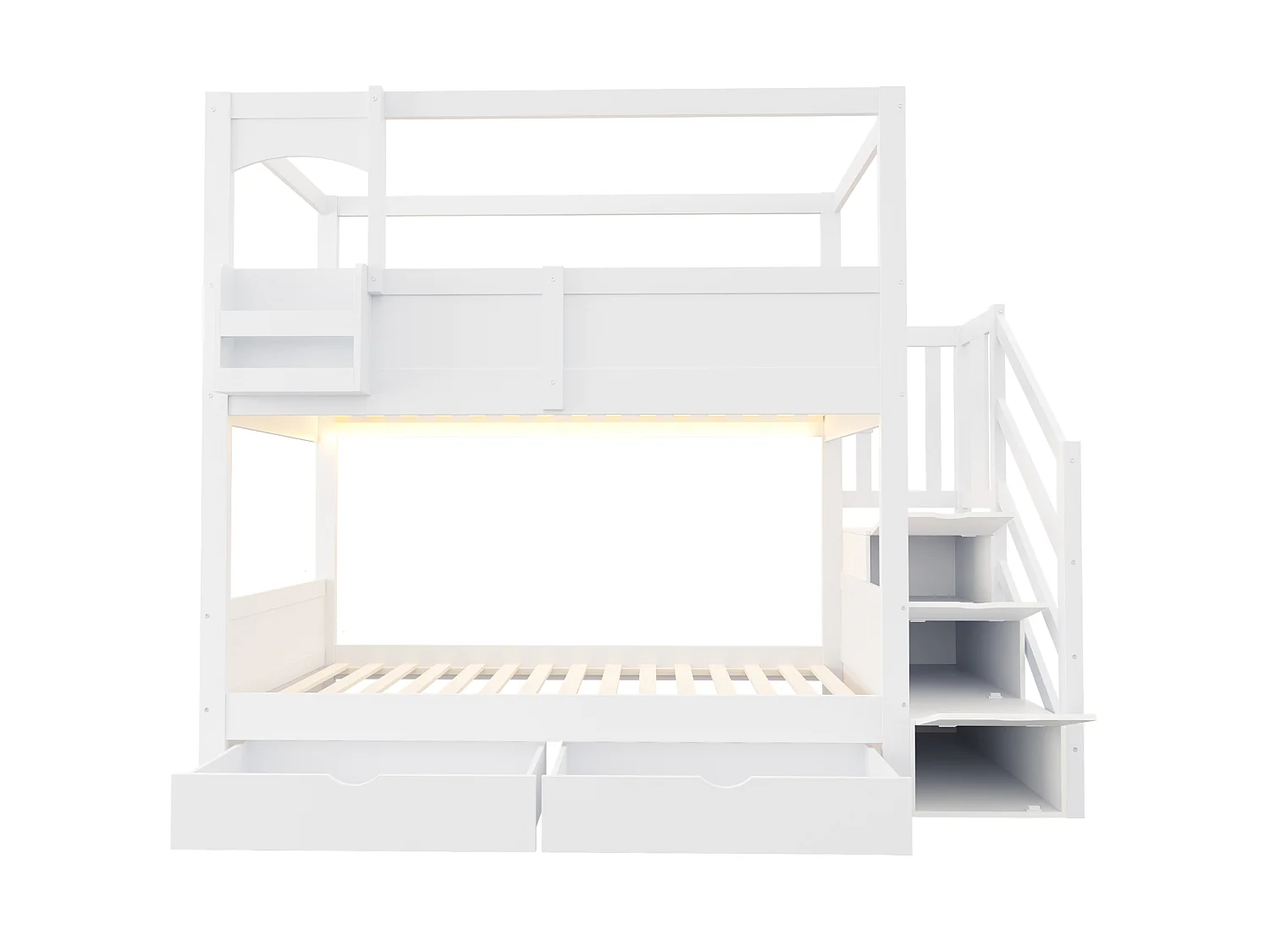 Lit superposé enfant 90 x 200 cm avec rangement et tableau à craie - Lit cabane blanc