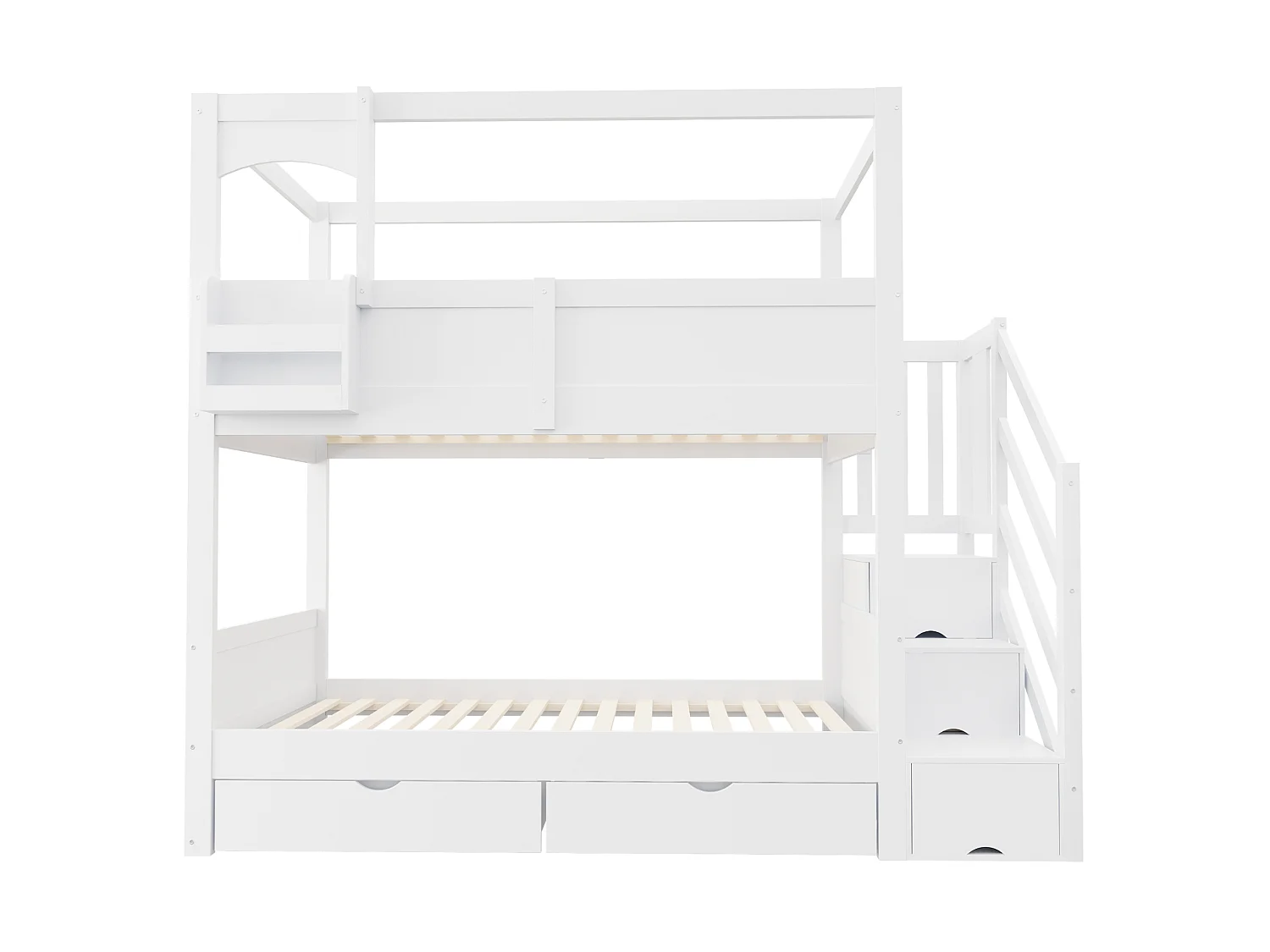 Lit superposé enfant 90 x 200 cm avec rangement et tableau à craie - Lit cabane blanc