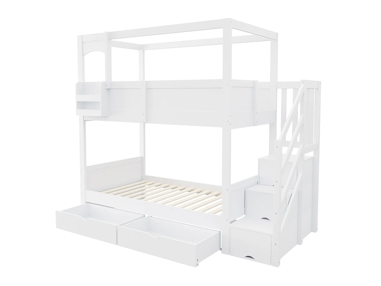 Lit superposé enfant 90 x 200 cm avec rangement et tableau à craie - Lit cabane blanc