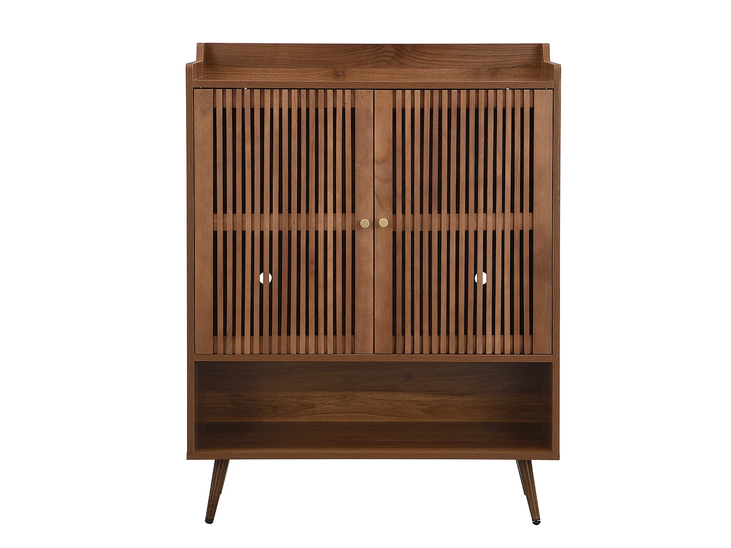 Meuble à chaussures avec 2 portes à rainures verticales - Marron