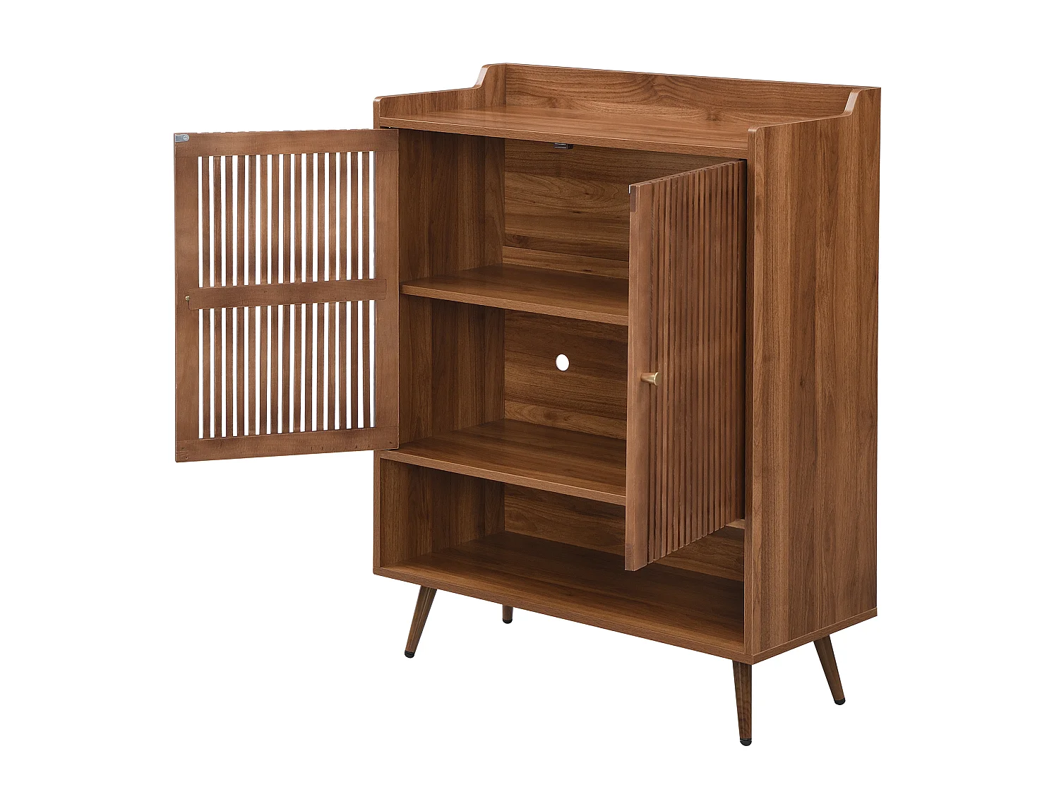 Meuble à chaussures avec 2 portes à rainures verticales - Marron
