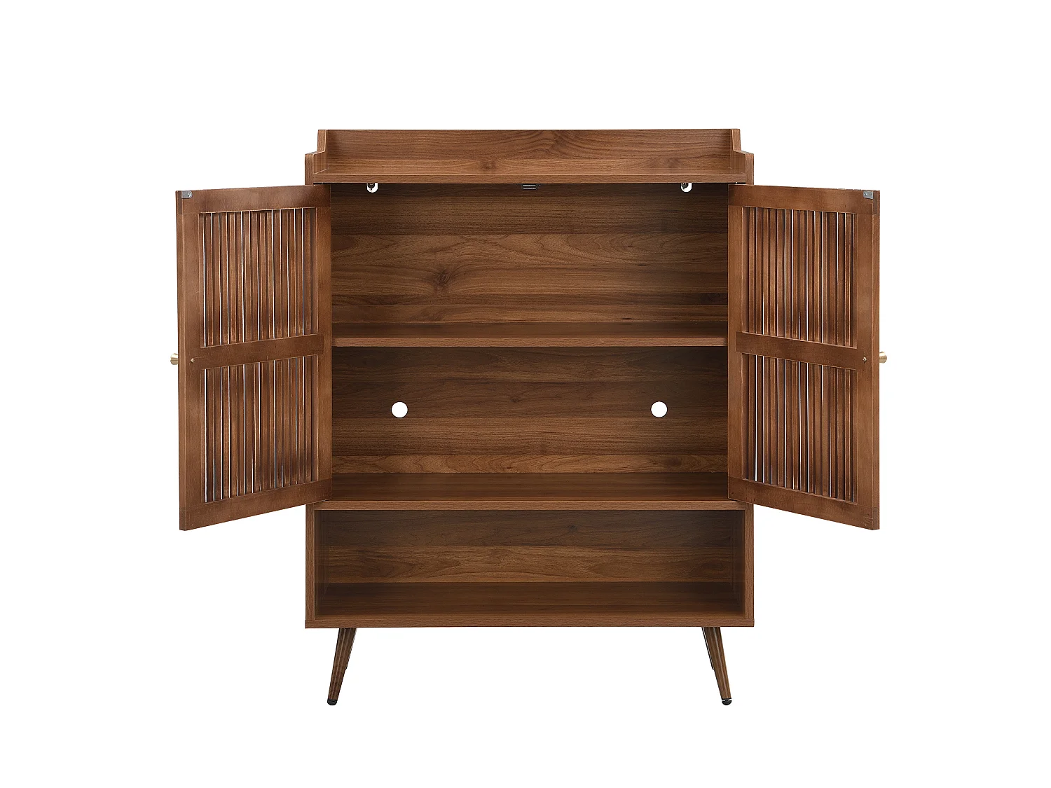 Meuble à chaussures avec 2 portes à rainures verticales - Marron