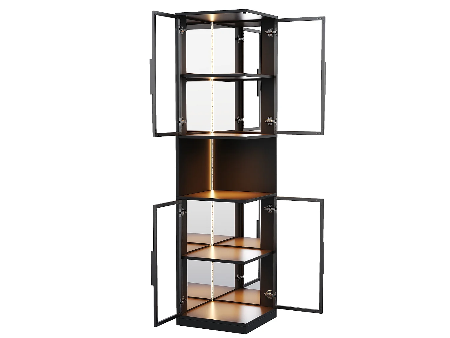 Vitrine LED de 205 cm avec portes vitrées - Pour cave à vin, bibliothèque - Noir