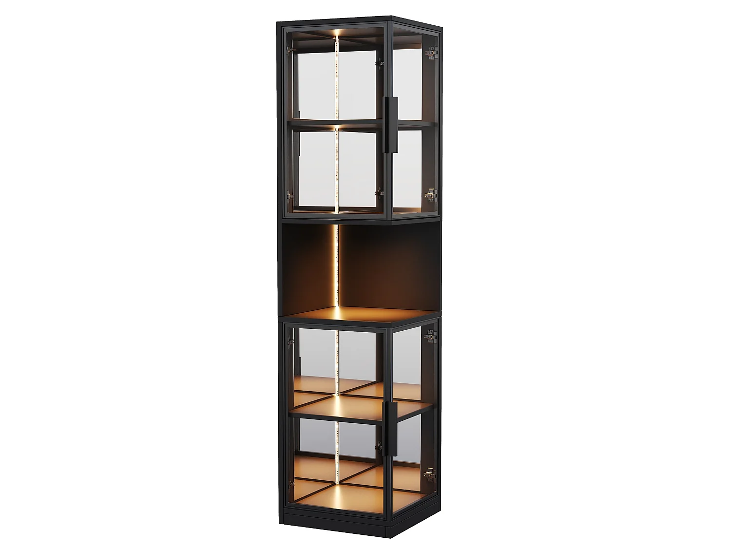 Vitrine LED de 205 cm avec portes vitrées - Pour cave à vin, bibliothèque - Noir