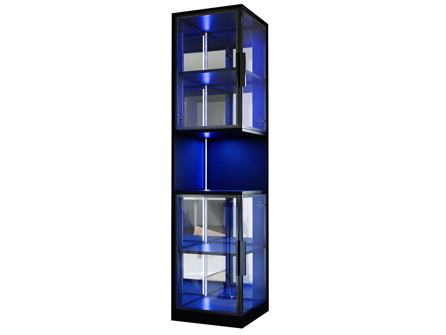 Vitrine LED de 205 cm avec portes vitrées - Pour cave à vin, bibliothèque - Noir