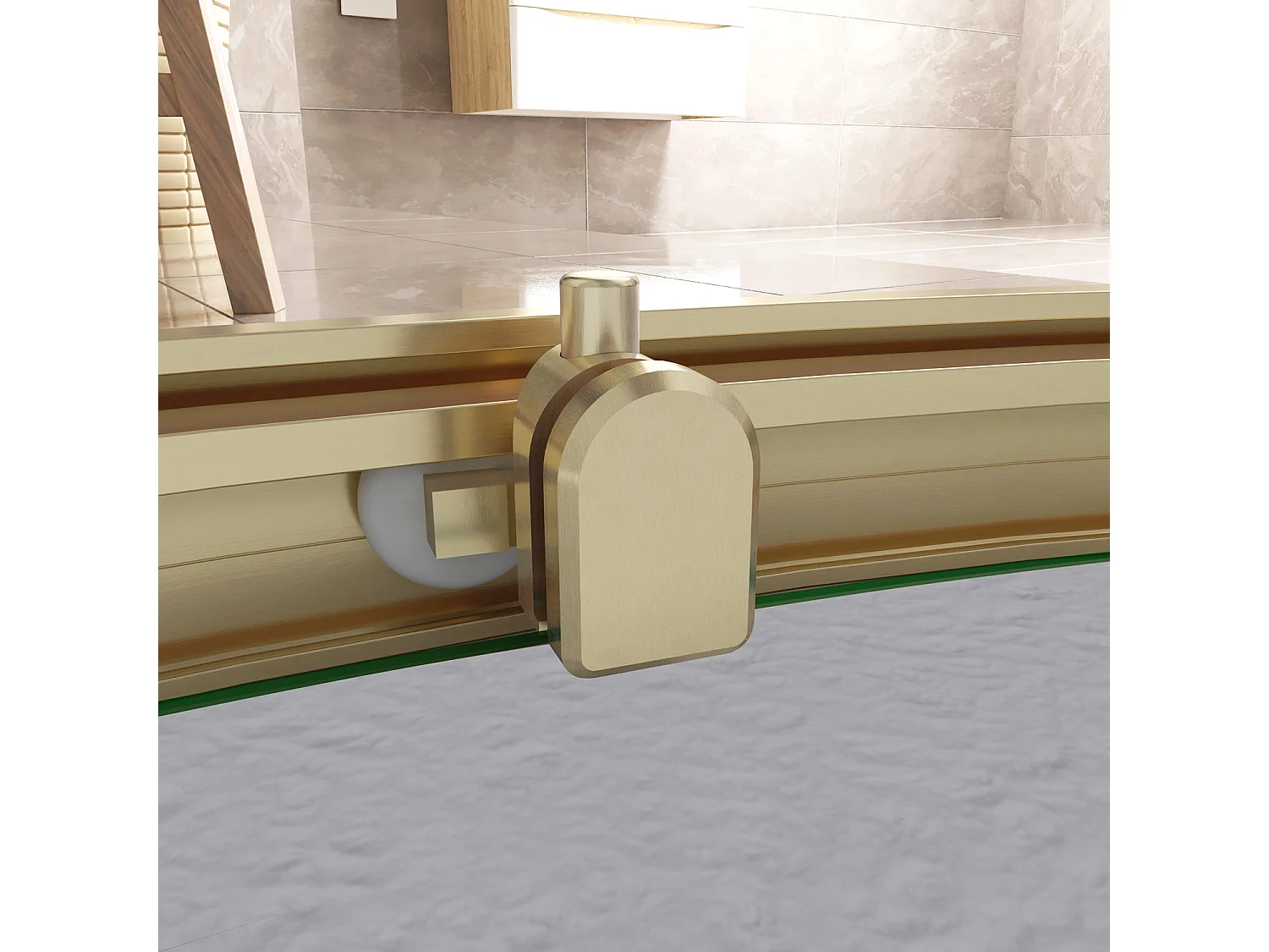 Box Doccia Semicircolare 90X90 cm H.190 Oro Spazzolato Porta Scorrevole Vetro 6 mm Trasparente Anticalcare, Piatto Doccia Bianco